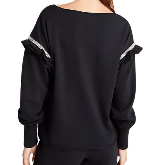 Anthropologie Sundays Two Black Neil Beaded Sweatshirt With Ruffle Detail,Size L - Picture 3 of 12
